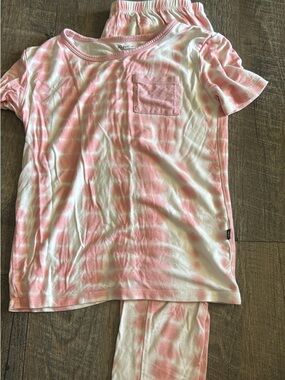 Kyte BABY Pink and White Tie-Dye Short Sleeve Pajama Set